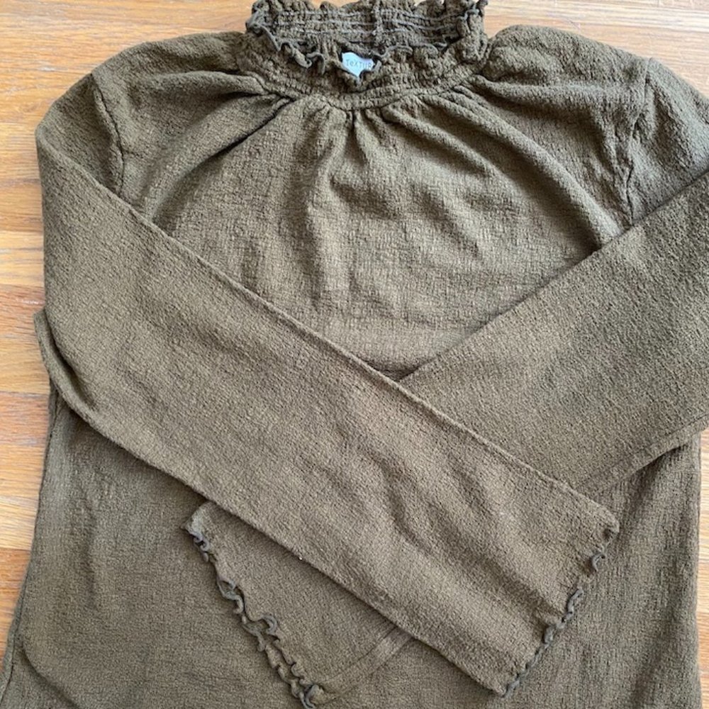 Madewell Texture & Thread Ruffled Mock Neck Top with Bell Sleeves
